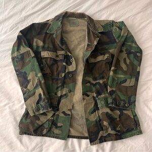 Vintage Green Camo Military Jacket Lightweight Small